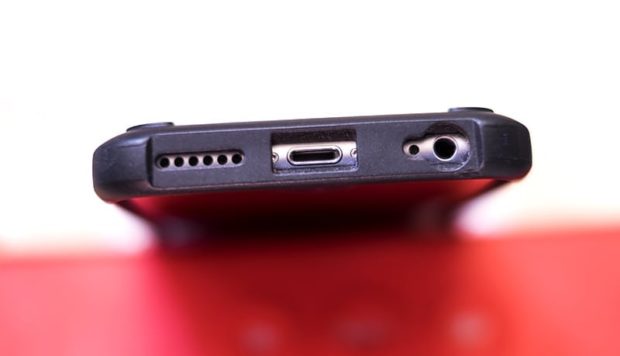 The bottom of the case has well placed cutout that allow for third party accessories.