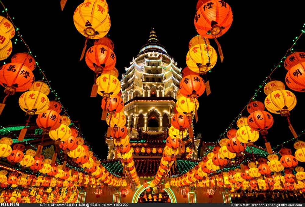The Kek Lok Si temple in Penang, Malaysia all lit up for Chinese New Year.