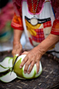 prepairing a pomelo for a customer.