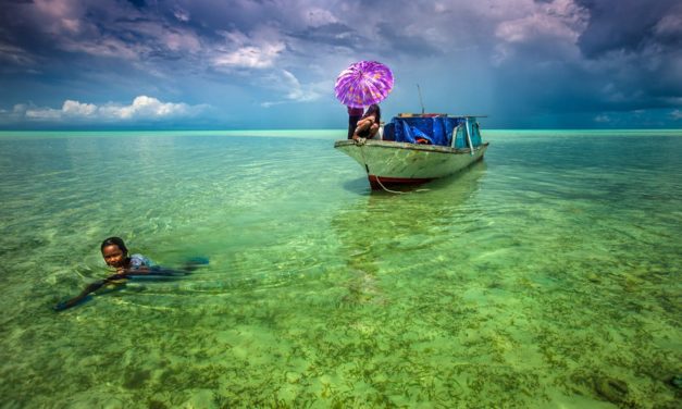 The Bajau look down at the fish.